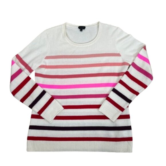 TALBOTS 100% Cashmere Crewneck Striped Pullover Sweater Size L Ivory - Picture 5 of 9